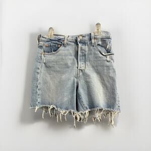LEVI'S 501 Womens Blue Denim High Rise Cut Off Distressed Shorts Button Fly - 29